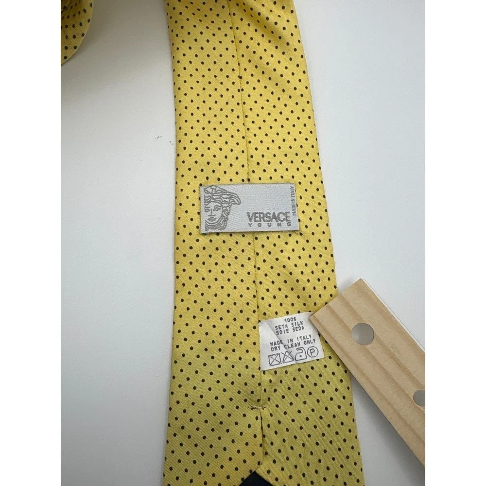 Versace Young Yellow Silk Micro Polka Dot Tie Made in Italy Designer Necktie